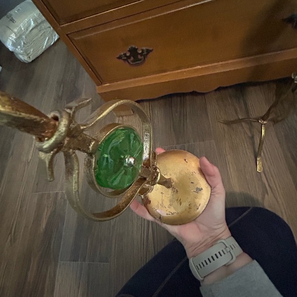 Brass and Green Candle Holders- pair - Picture 8 of 11